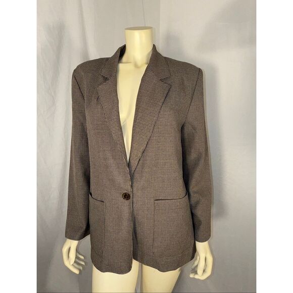 Vintage Alfred Dunner Houndstooth Blazer – Brown & Blue Check, Made in USA, Size - Picture 9 of 10